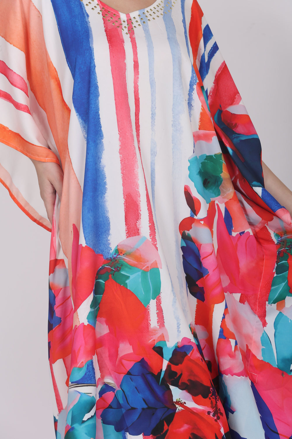 Linear Blooms – Art-Inspired Vertical Floral Kaftan
