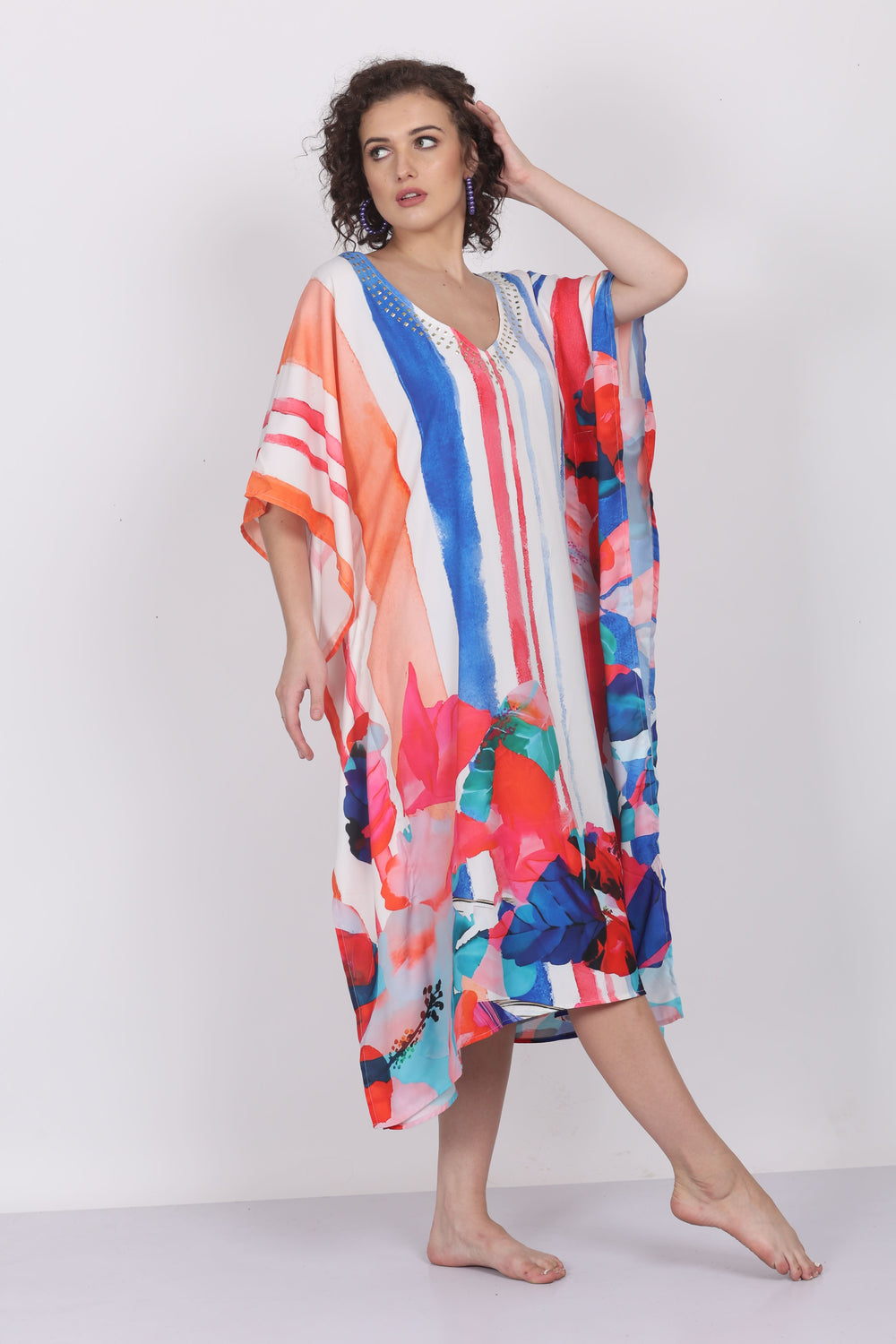 Linear Blooms – Art-Inspired Vertical Floral Kaftan