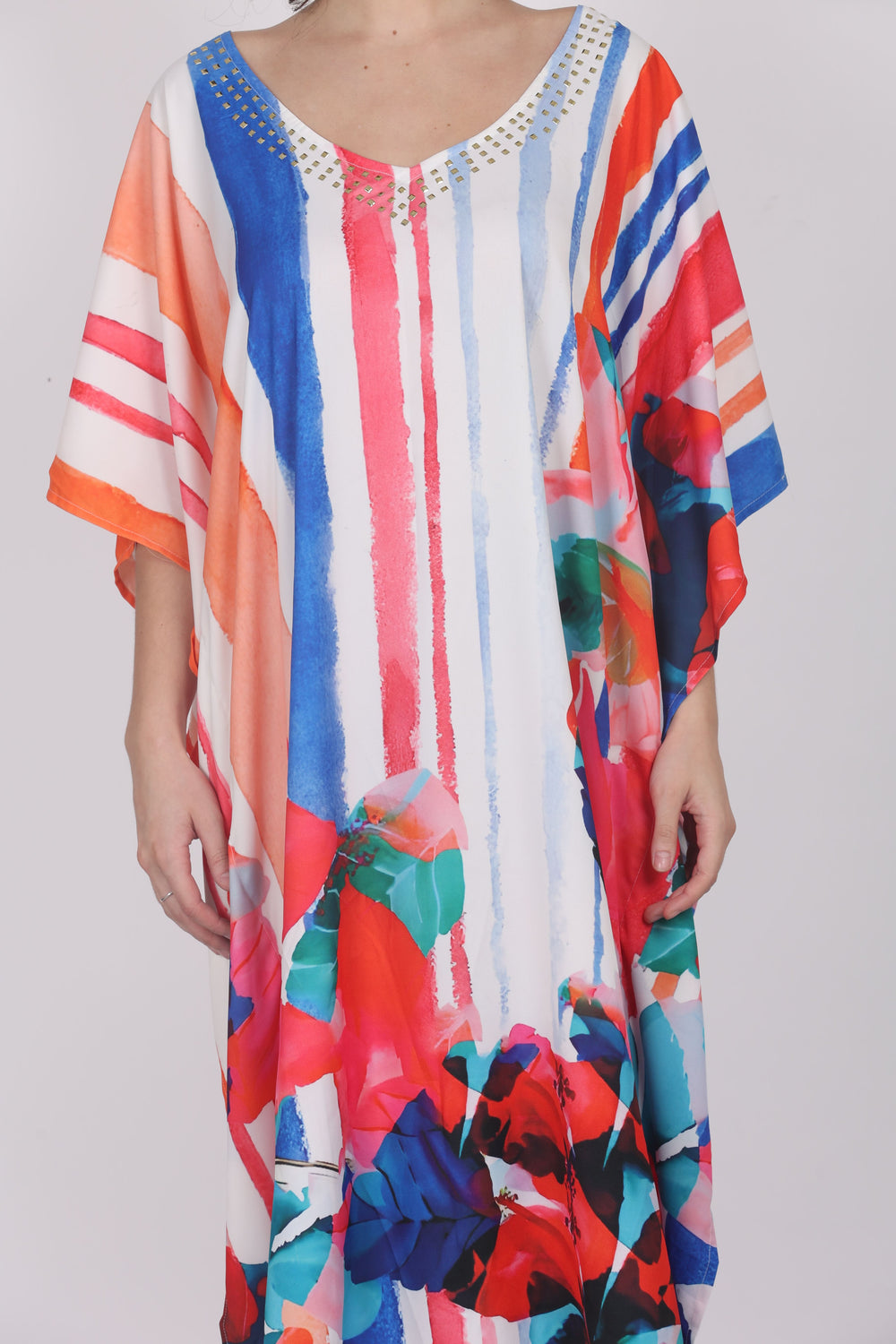 Linear Blooms – Art-Inspired Vertical Floral Kaftan