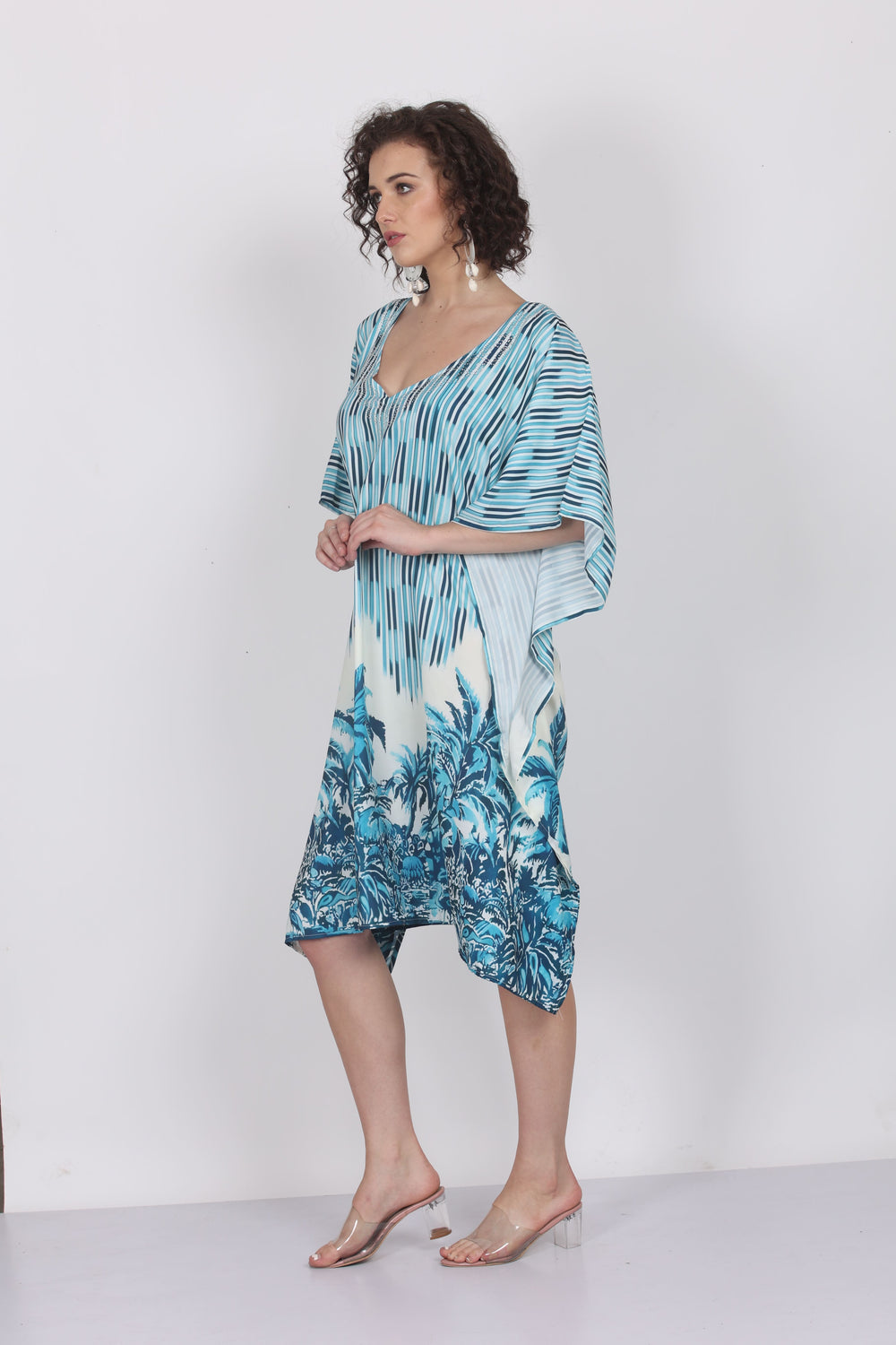 Tropical Grace – Palm Print Digital Kaftan