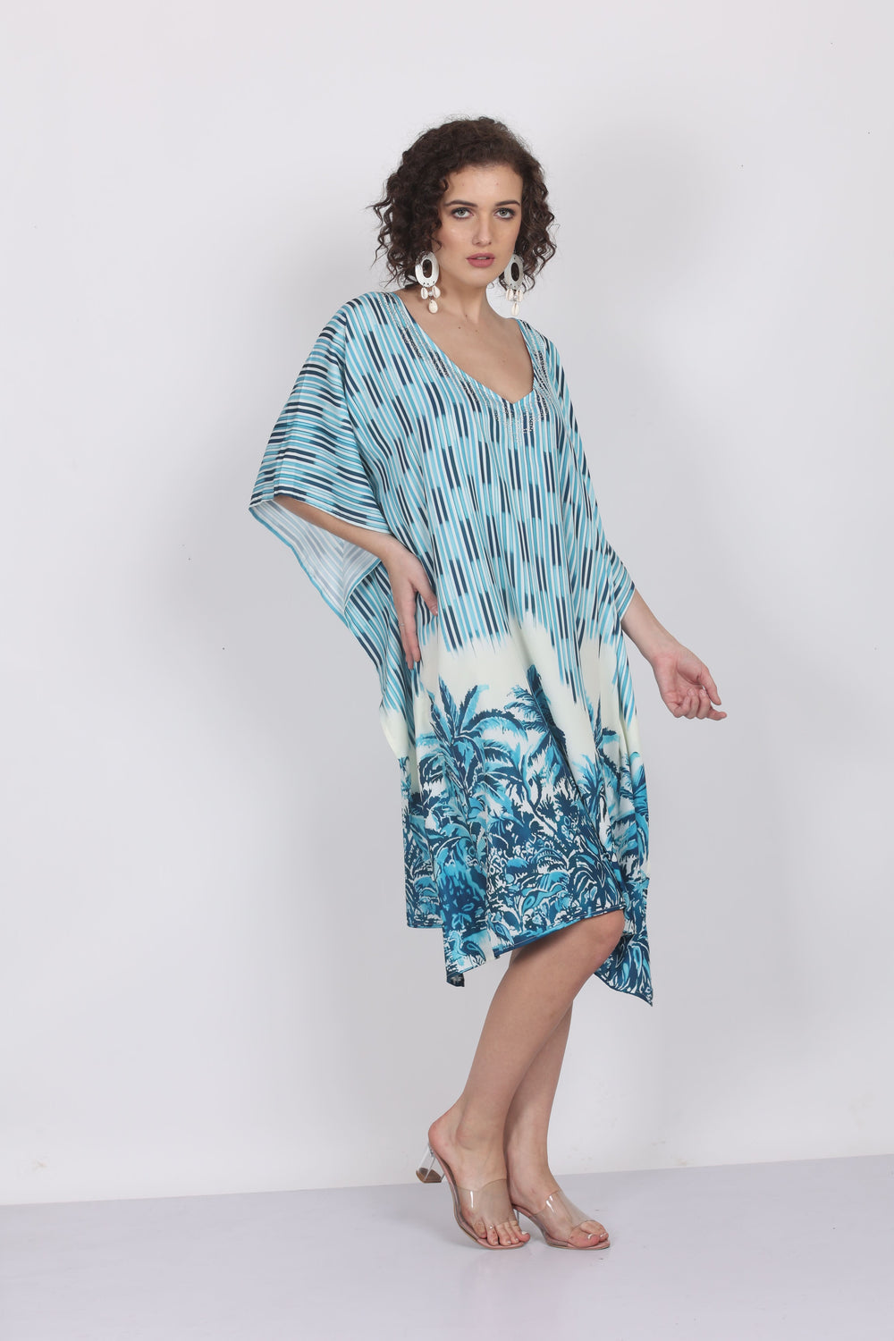 Tropical Grace – Palm Print Digital Kaftan