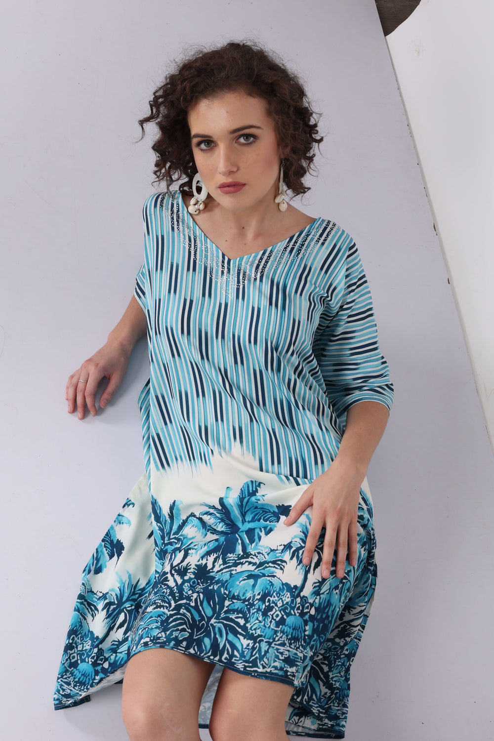 Tropical Grace – Palm Print Digital Kaftan