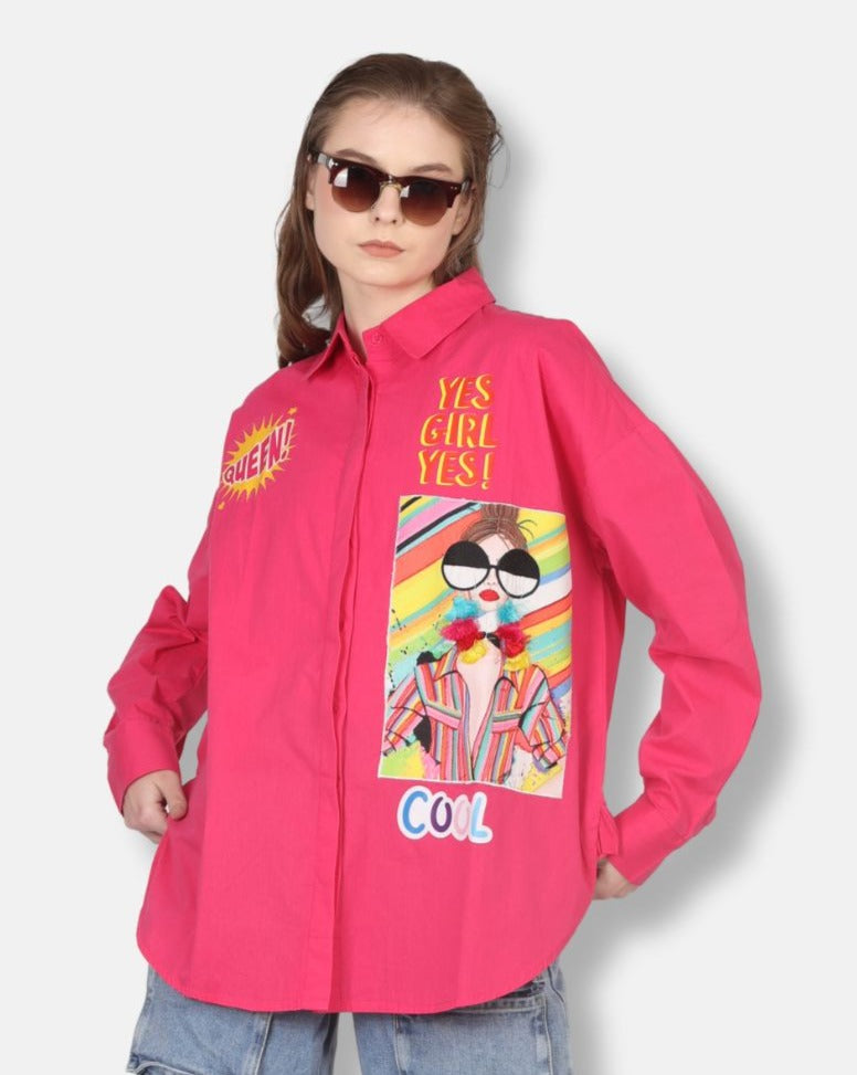 "Modern Girl" Digital Printed Women's Oversized Shirt