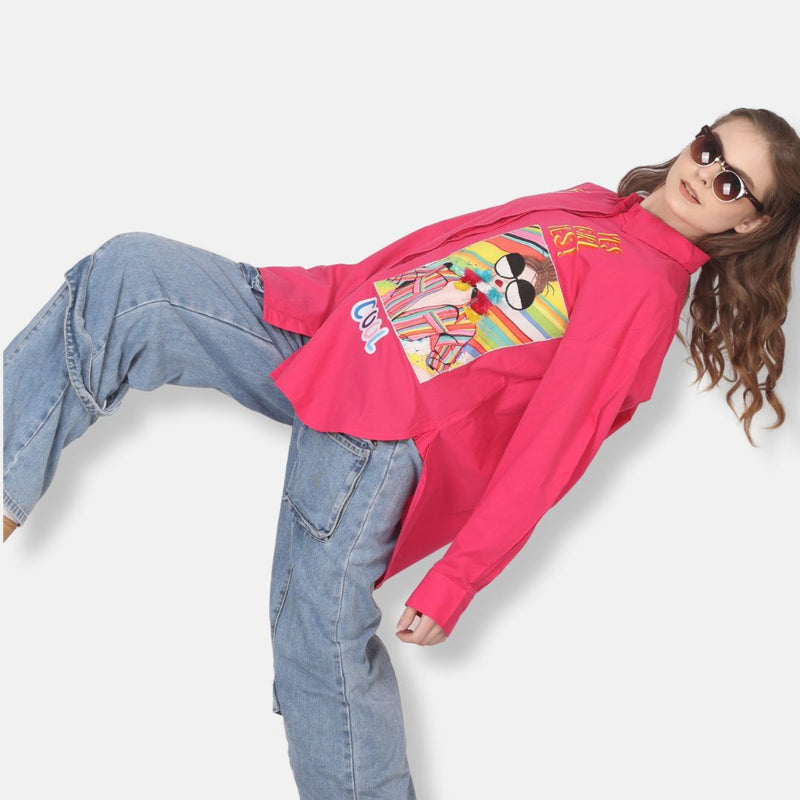 "Modern Girl" Digital Printed Women's Oversized Shirt