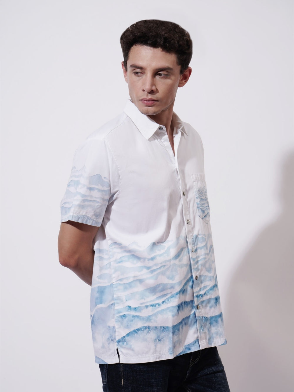 Ocean Whirl Digital Printed Poplin Shirt