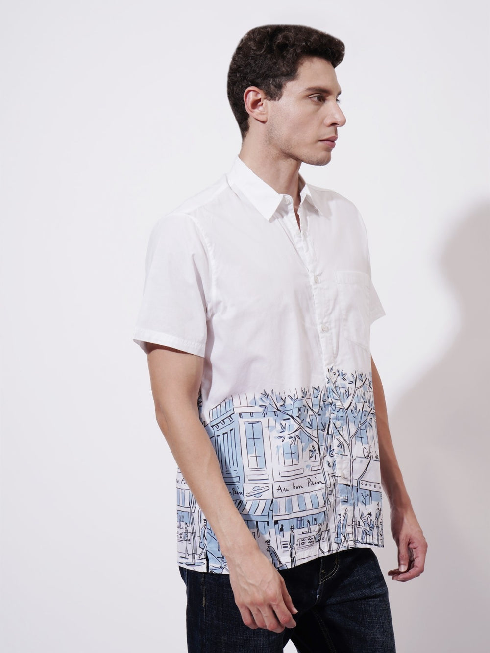 Café at Rues Digital Printed Poplin Shirt
