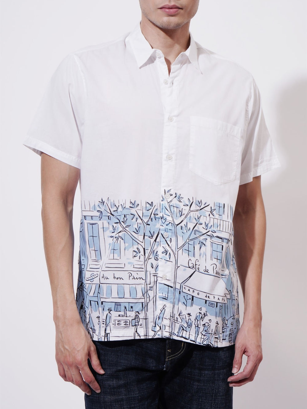 Café at Rues Digital Printed Poplin Shirt