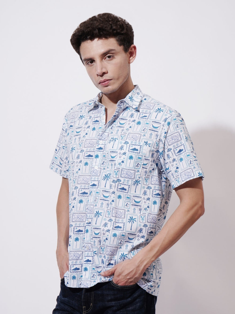 Collage de palm Digital Printed Rayon Shirt
