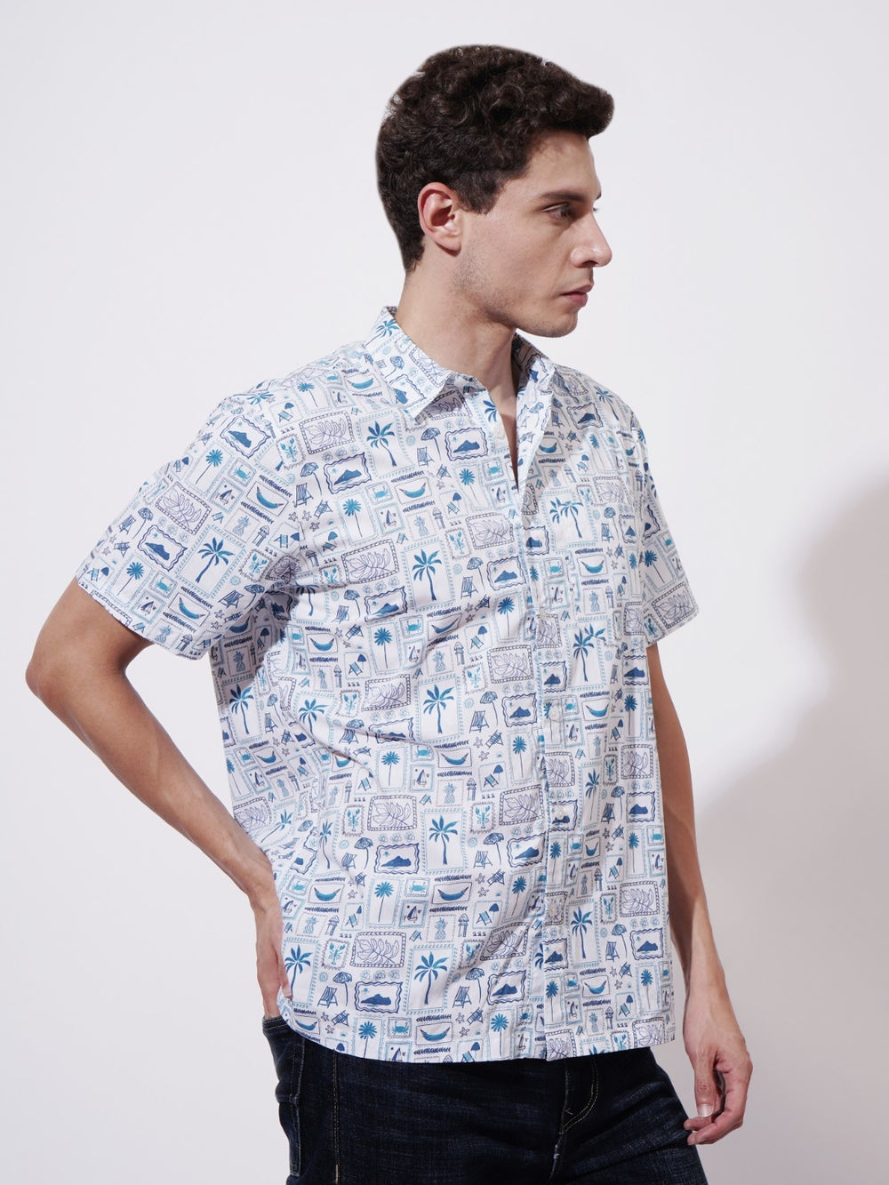 Collage de palm Digital Printed Rayon Shirt
