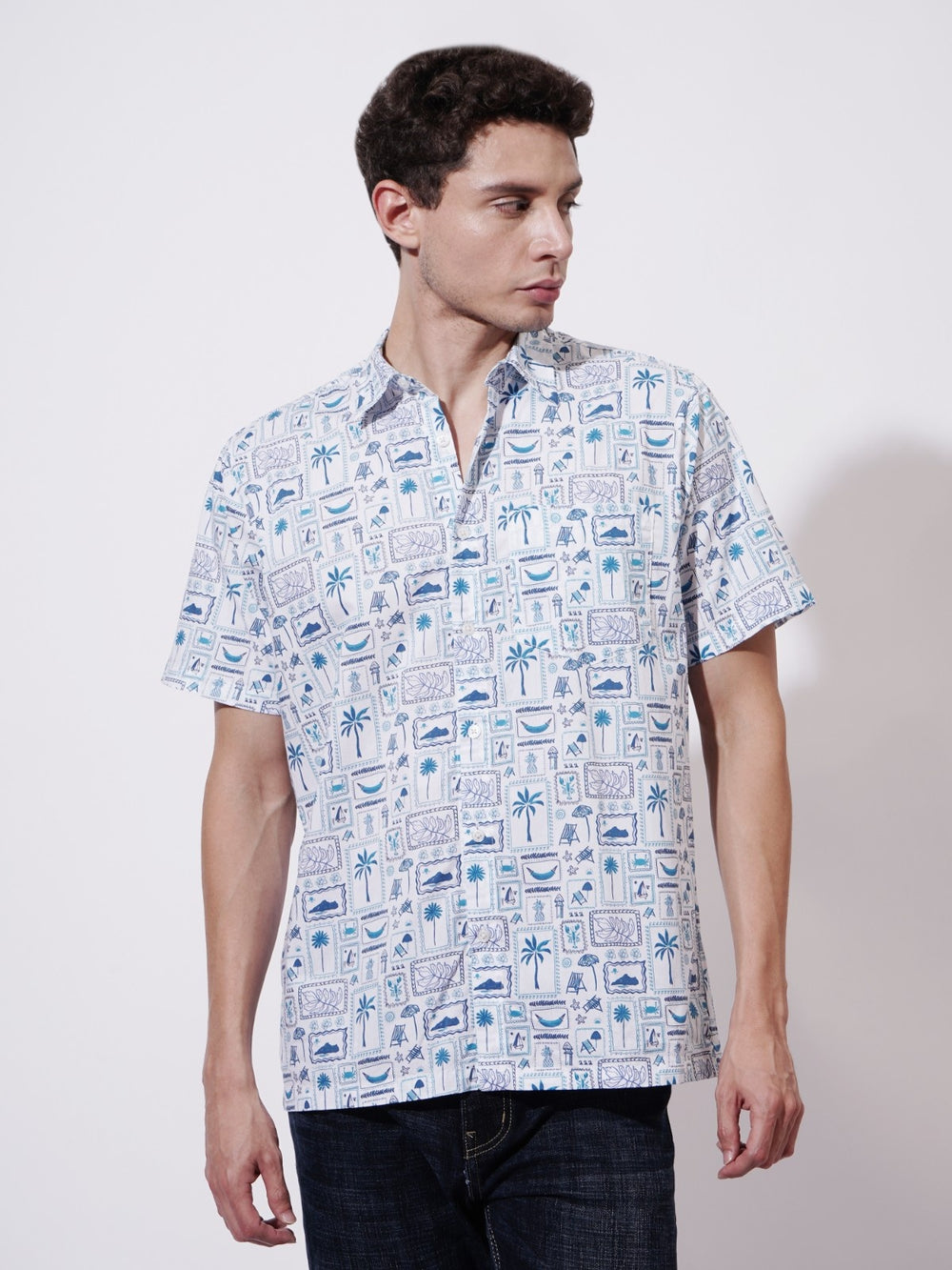 Collage de palm Digital Printed Rayon Shirt