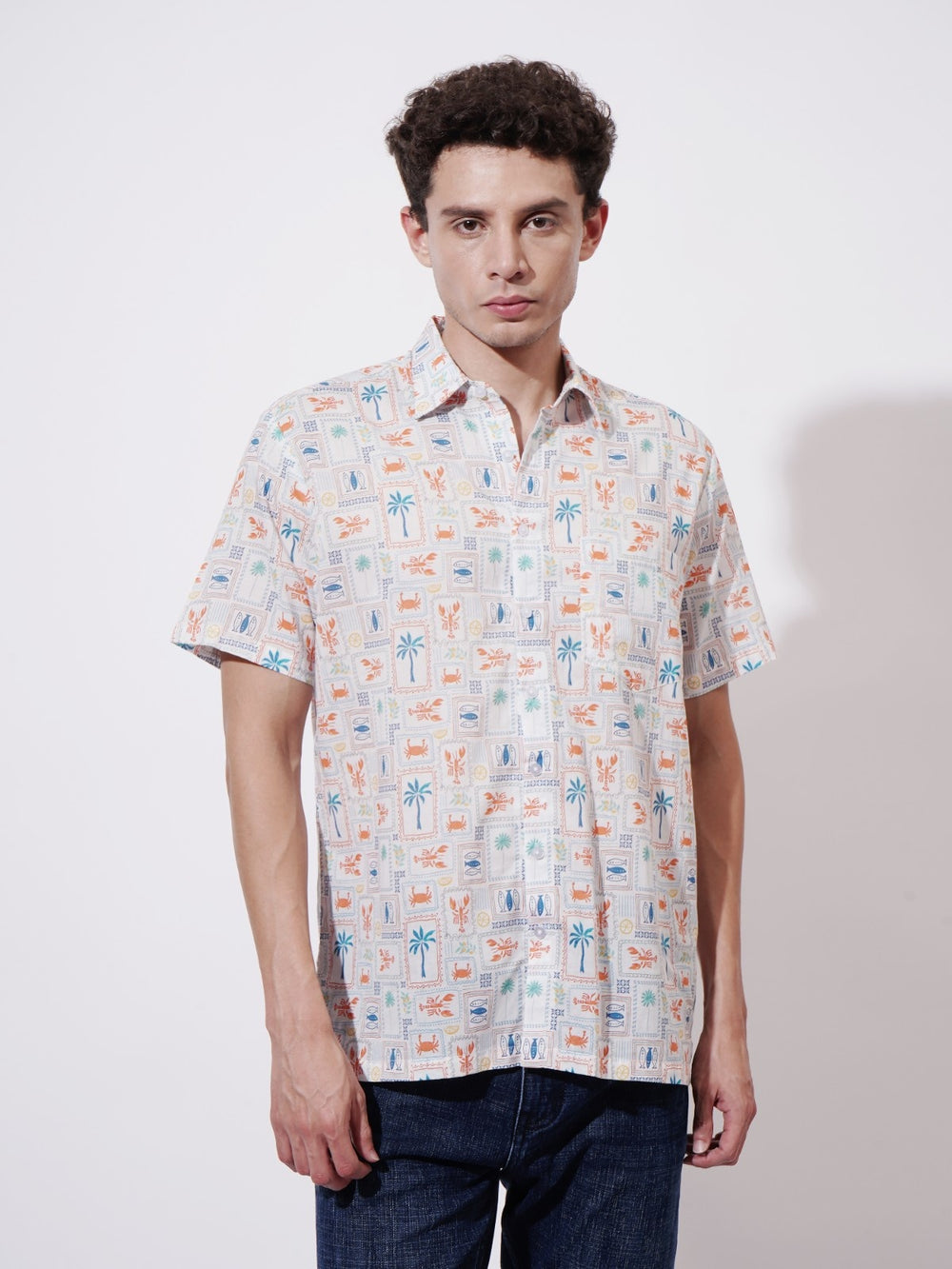 Collage de palm Digital Printed Rayon Shirt