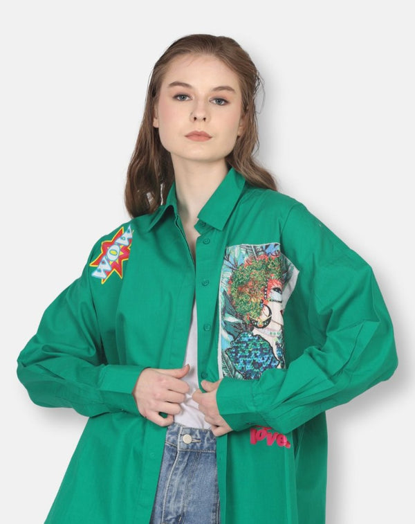 "Urban Retro Fashion" Digital Printed Women's Oversized Shirt