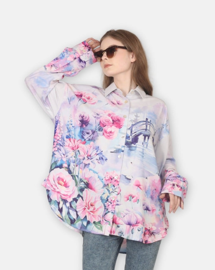 "Romantic Stories" Digital Printed Women's Oversized Shirt