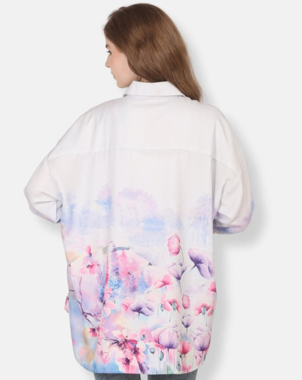 "Romantic Stories" Digital Printed Women's Oversized Shirt