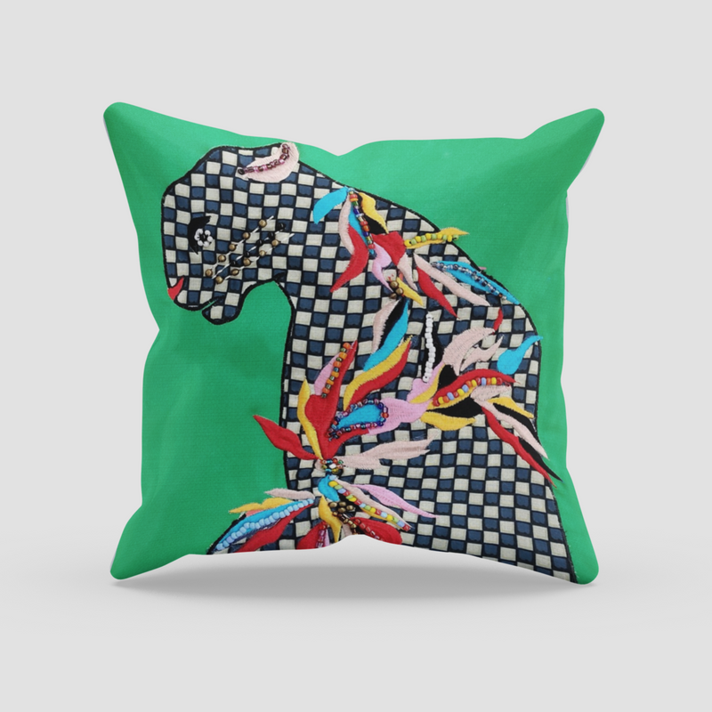 Leopard Trail Digital Printed and Embroidered Canvas Cushion