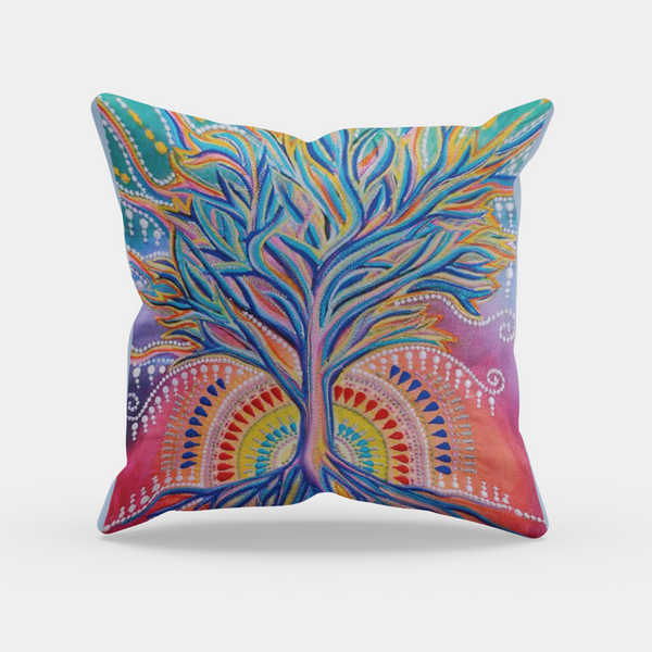 Tree of Life colours Digital Printed and Embroidered Canvas Cushion