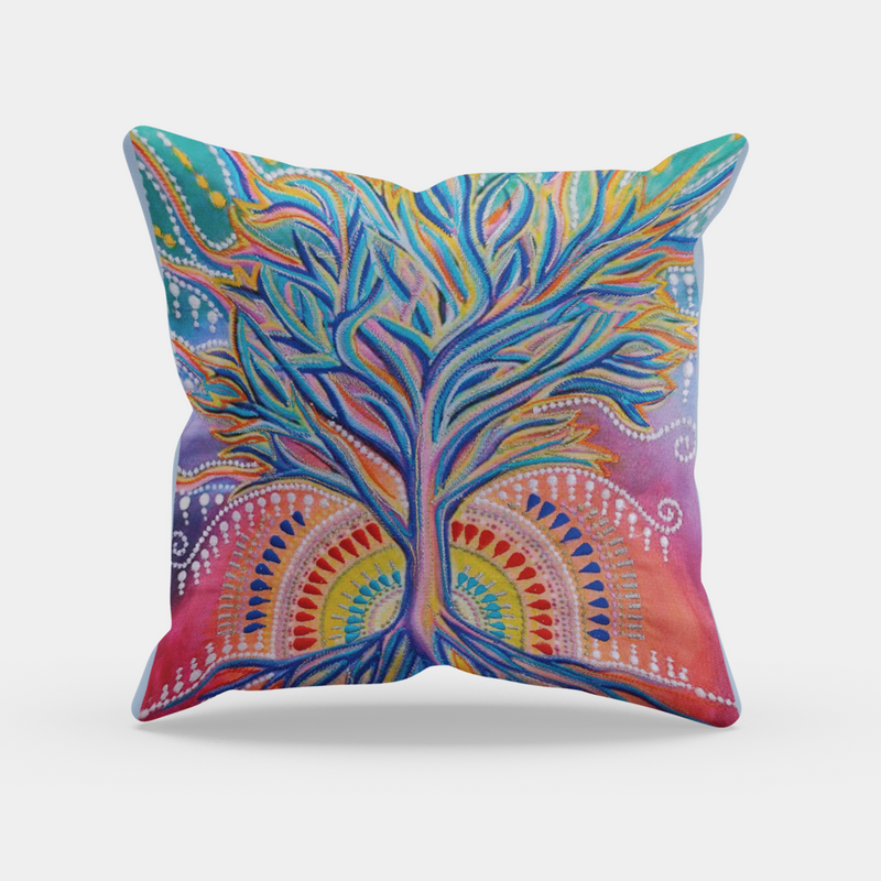 Tree of Life colours Digital Printed and Embroidered Canvas Cushion