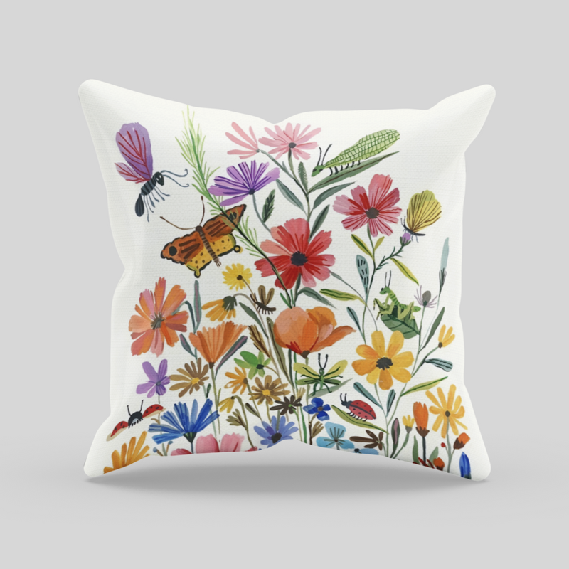 English Floral Digital Printed and Embroidered Canvas Cushion