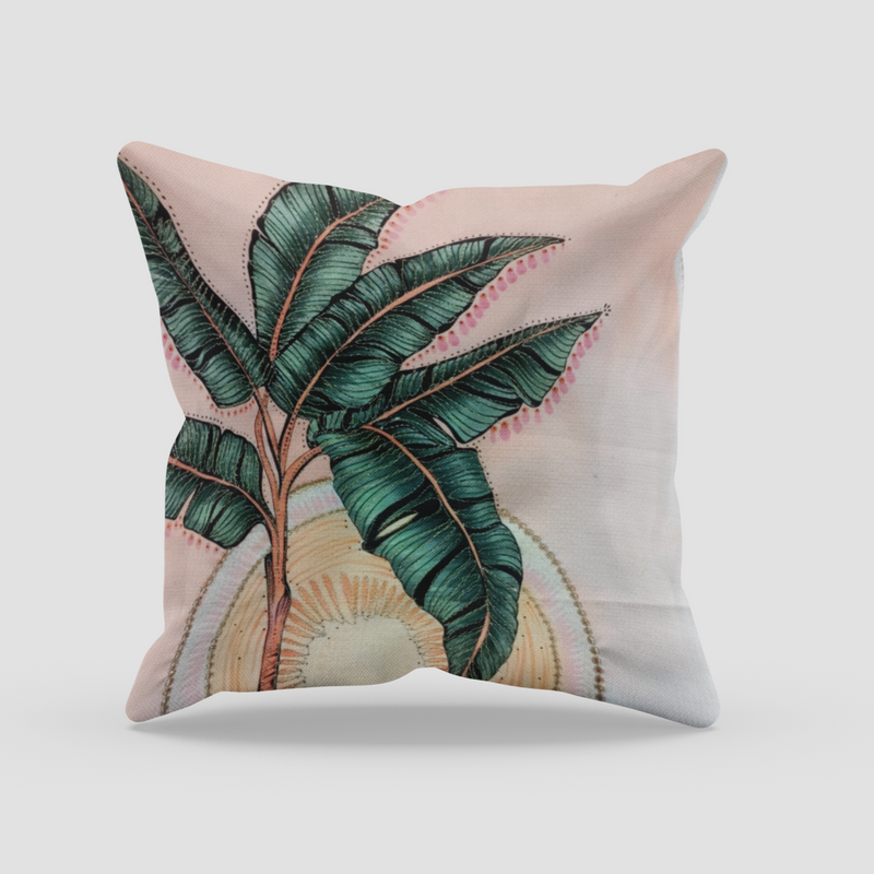 Palm Tree Bliss Digital Printed and Embroidered Canvas Cushion